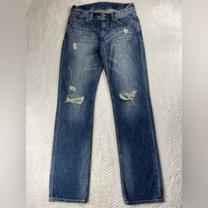 Vintage Express Mid Rise Straight Leg Distressed Super Soft Denim Jeans Waist 30